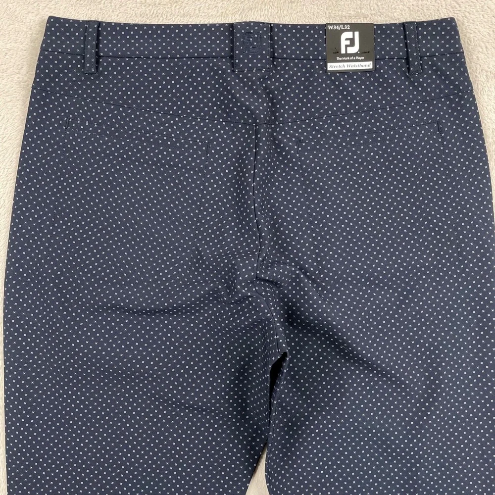 New FootJoy Tour Fit Pant Men 34x32 Navy Blue MicroPrint Cross Stretch Golf